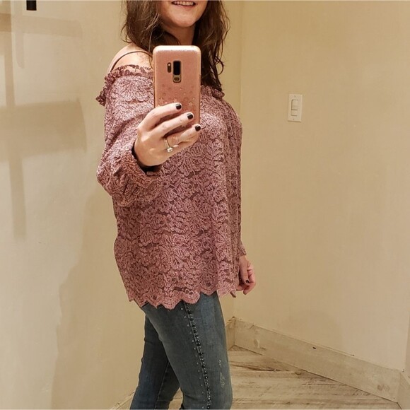 Anthropologie Eri + Ali Lace Off Shoulder Textured Lace Embroidered Top Small - Picture 4 of 11